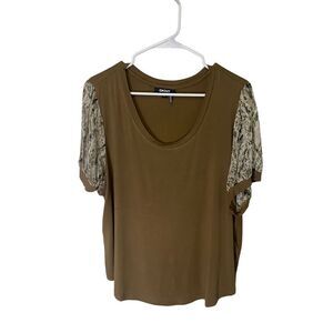 DKNY Olive with Snakeskin Puffy Sleeve Blouse